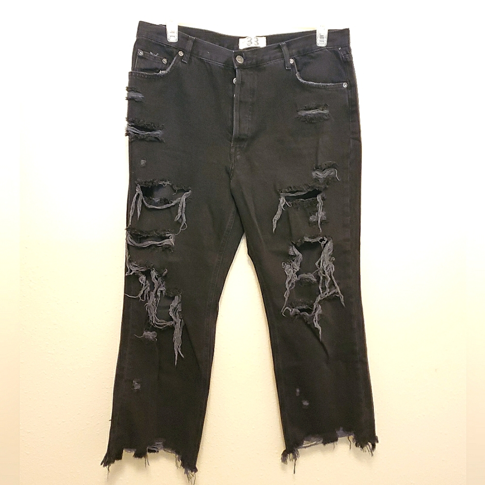 Free People Black Distressed Jeans